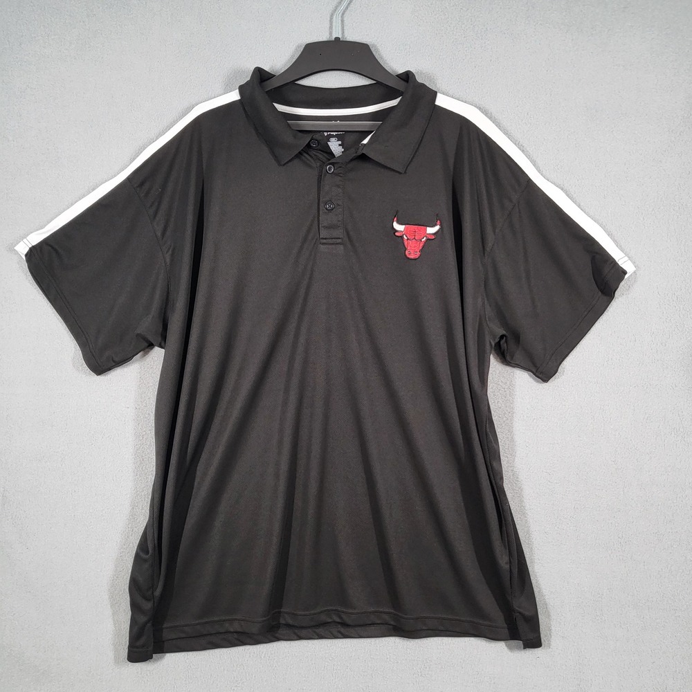 Majestic Chicago Bulls Polo Shirt Men's 2XL Black White Short Sleeve NBA Logo